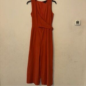 Lov posh sleeveless wrap romper, rust colored light suede, Small